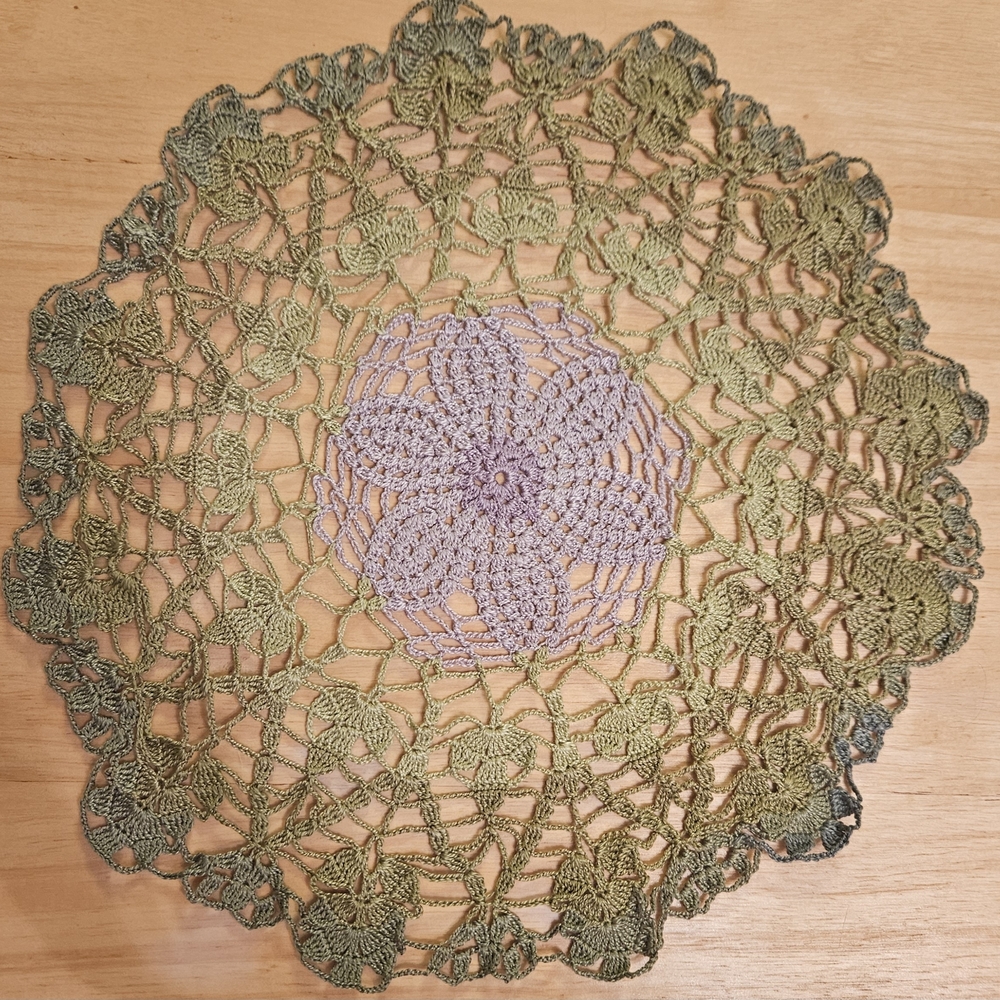 Handcrafted Green and Purple Doily